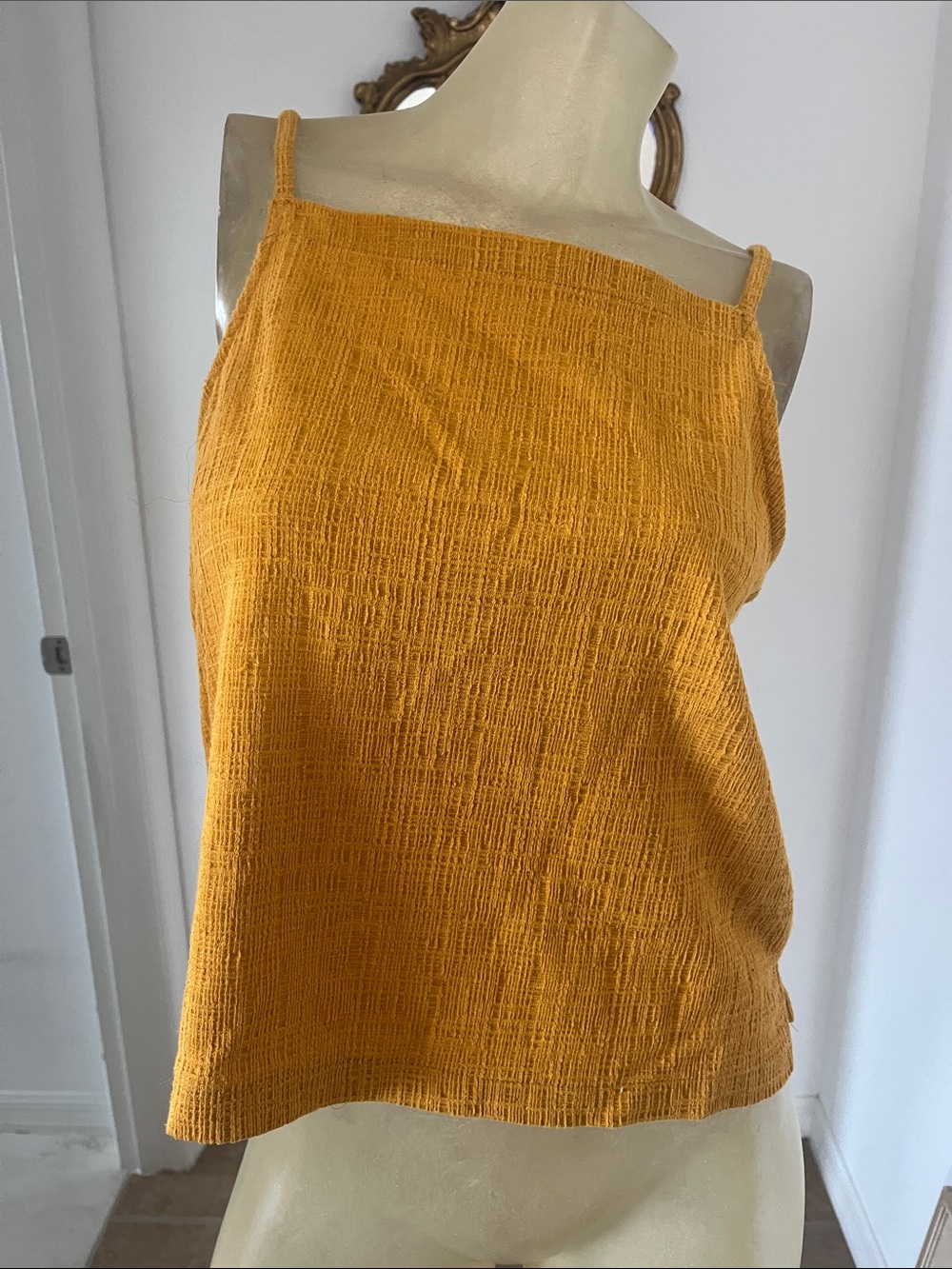 Madewell Mustard Textured Square-Neck Top